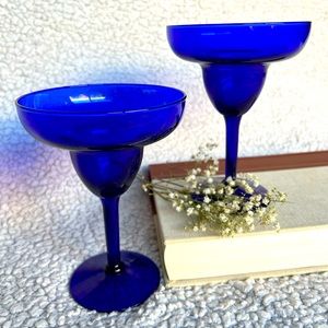 Pair Of Vintage 1970’s Cobalt Blue Margarita Glasses